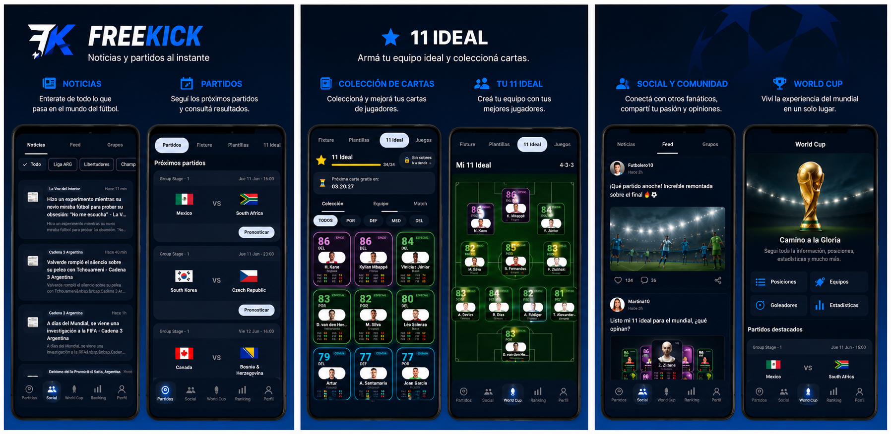 FreeKick — colección de cartas, 11 ideal y social